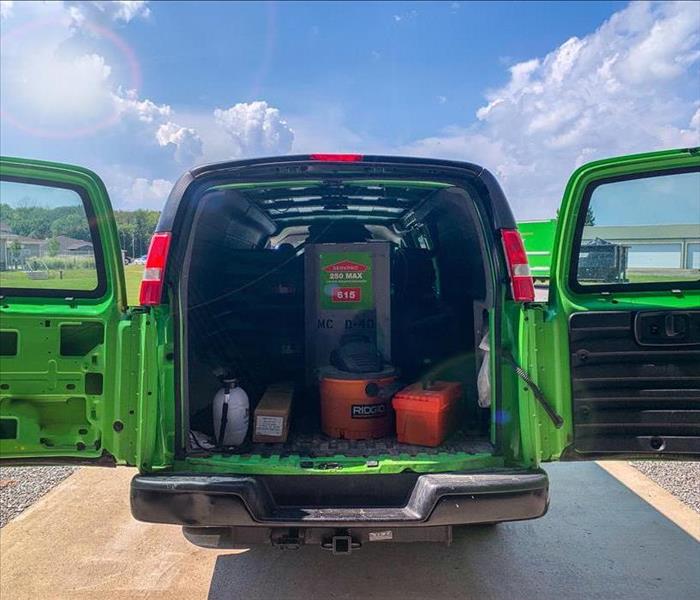 Open Doors to the Back of a SERVPRO Truck; Showing SERVPRO Equipment